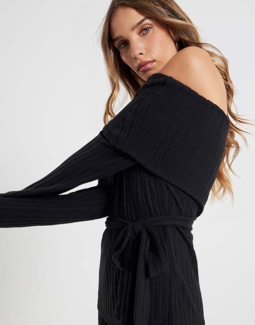 River Island Long sleeve bardot loungewear set in black