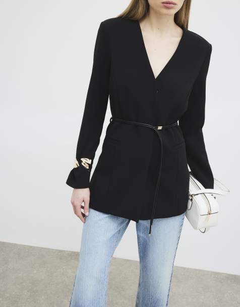 River Island Long sleeve belted blazer in black - view 1
