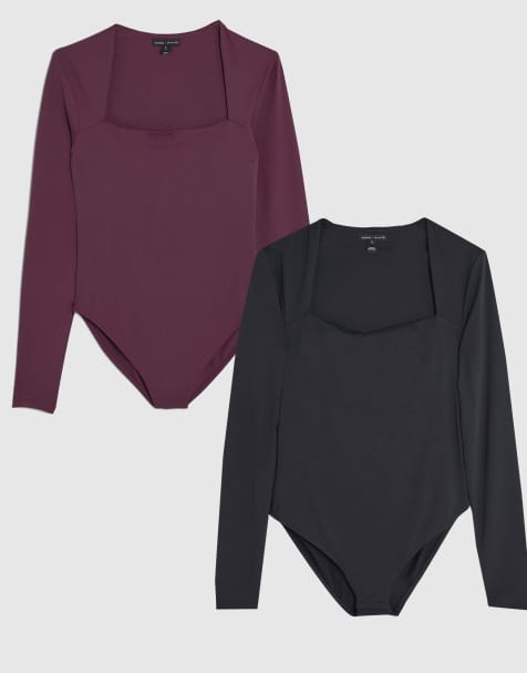 River Island Long sleeve bodysuits 2 pack in black