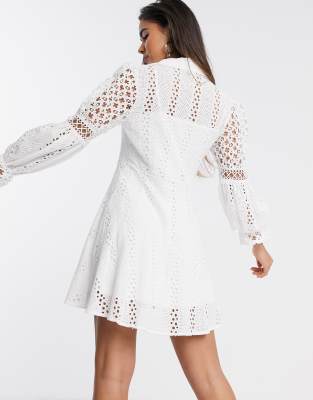 white lace shirt dress