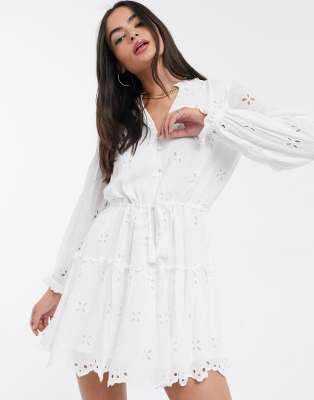 white broderie mini dress