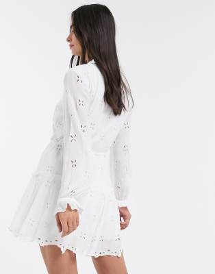 long sleeve white smock dress