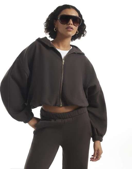 River Island bubble hem tracksuit co-ord in brown, 2 of 3