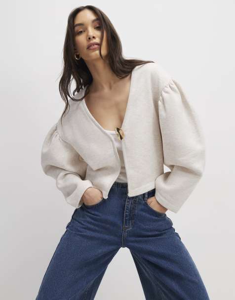 River Island Long sleeve button detail cardigan in beige