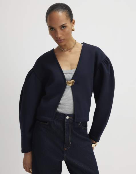 River Island Long sleeve button detail cardigan in navy - view 1