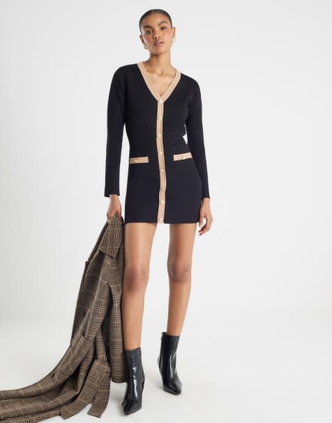 River Island Long sleeve button detail mini dress in black - view 1