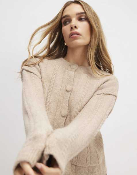 River Island Long sleeve cable knit cardigan in brown - view 1