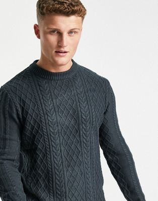 River Island long sleeve cable knit jumper in grey