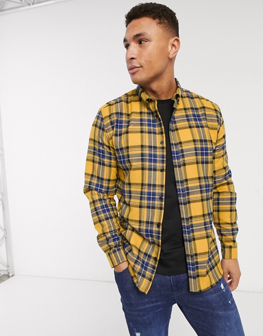 River Island long sleeve check shirt in bright yellow