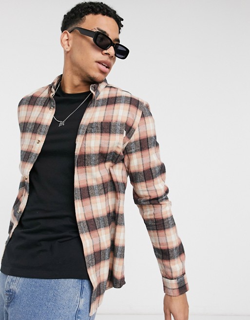 River Island long sleeve check shirt in washed pink