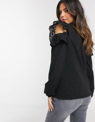 black long sleeve cold shoulder top