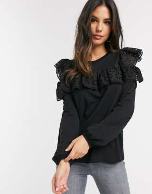 black long sleeve cold shoulder top