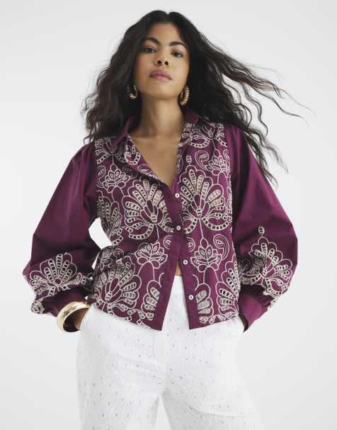 River Island Long sleeve cutwork shirt in red - dark - view 1