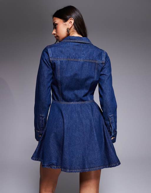River Island long sleeve denim mini dress in dark denim, 2 of 9