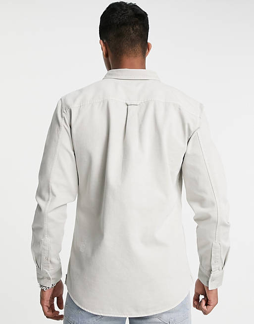 Shirts River Island long sleeve denim shirt in grey 