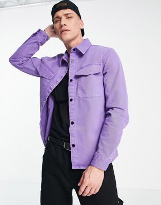 River Island long sleeve double pocket snap thru overshirt in purple