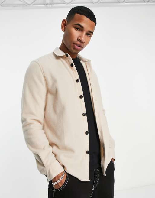 River Island long sleeve fleece overshirt in stone | ASOS