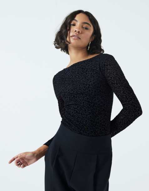 River Island long sleeve floral mesh top in black - view 1