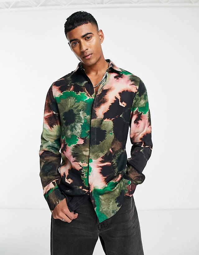 River Island - long sleeve floral shirt in green