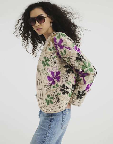 River Island Long sleeve floral studded jacket in cream - view 1