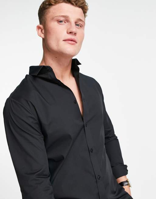 River Island long sleeve formal slim cvc shirt in black | ASOS