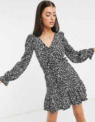 long sleeve frill hem dress