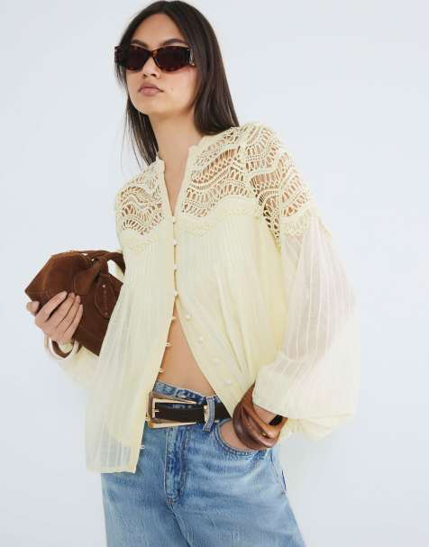 River Island Long sleeve frill yoke blouse in yellow light - view 1