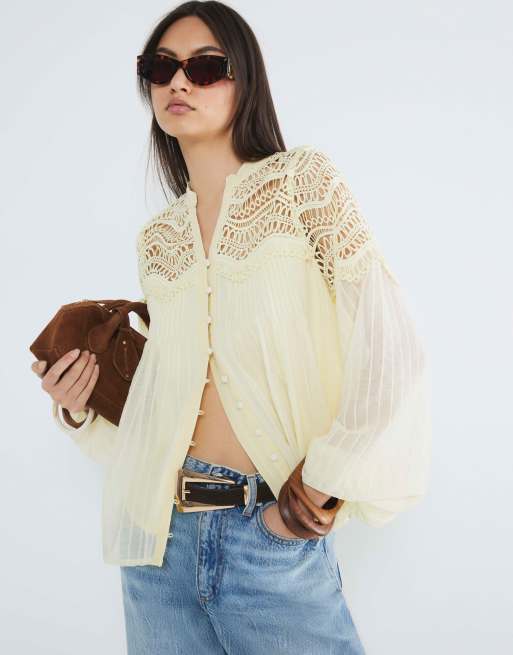 River Island Long sleeve frill yoke blouse in yellow light