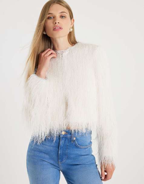 River Island Long sleeve fringed cardigan in cream - view 1