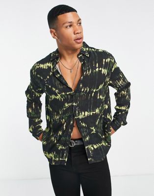 River Island long sleeve glitch print party shirt in green - ASOS Price Checker