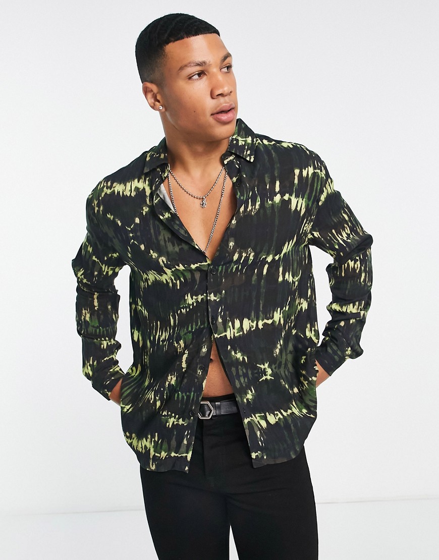 River Island long sleeve glitch print party shirt in green