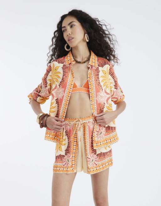 River Island Long sleeve graphic print shirt in orange