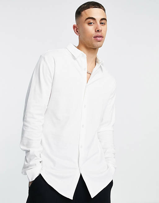 River Island long sleeve jersey fit shirt in white
