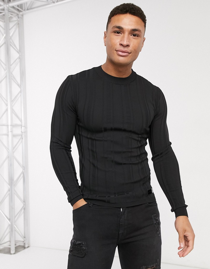 River Island long sleeve knitted muscle sweater in black