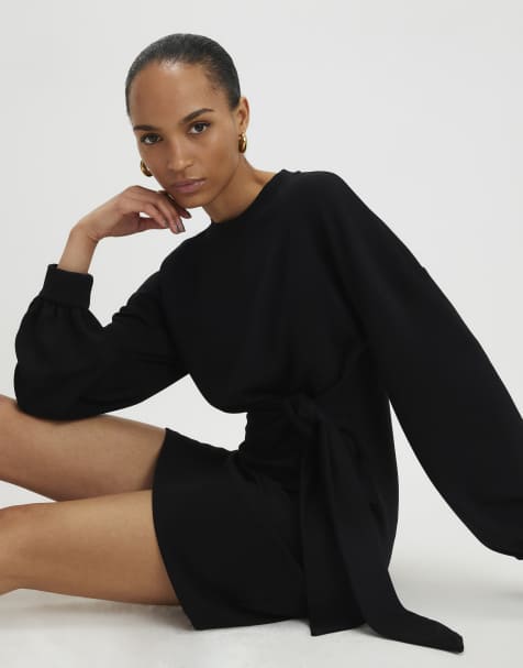 River Island Long sleeve knot side mini dress in black - view 1