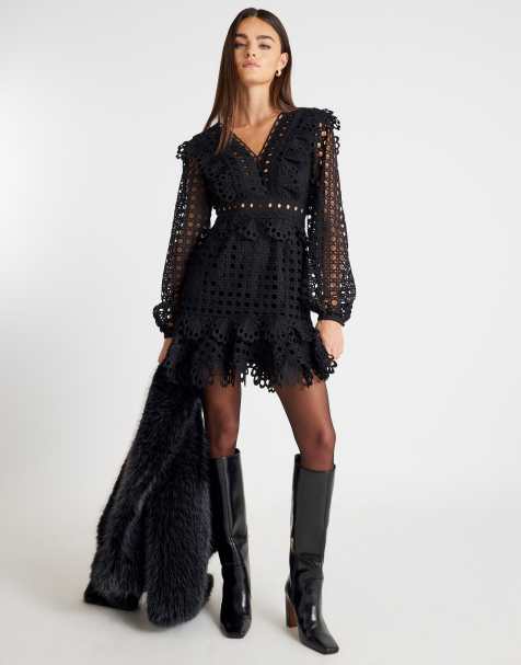 River Island Long sleeve lace mini dress in black - view 1
