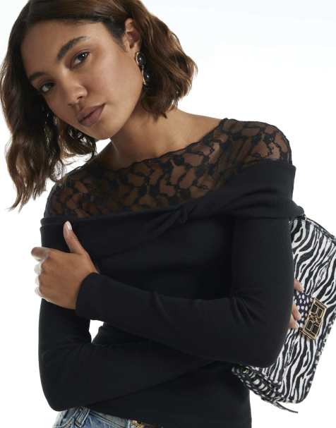 River Island Long sleeve lace twist top in black - view 1
