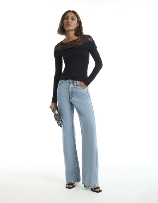 River Island Long sleeve lace twist top in black, 2 of 4