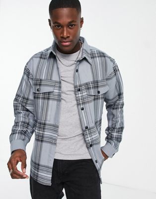 River Island long sleeve large scale check shirt in grey