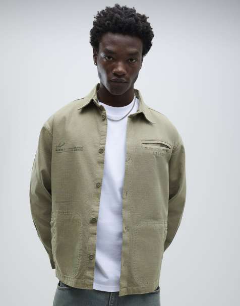 River Island Long sleeve l'espoir graphic overshirt in green - view 1