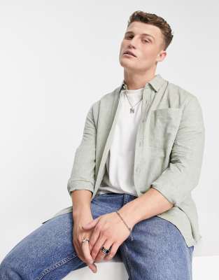 River Island River Island long sleeve linen cutaway shirt in green
