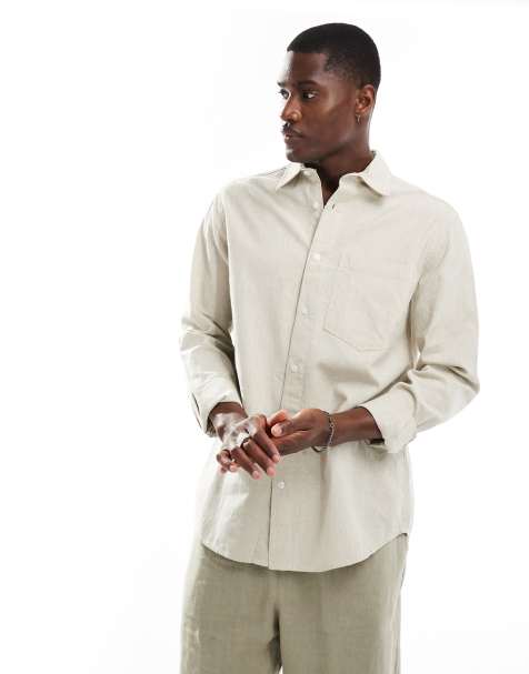 River Island long sleeve linen look shirt in ecru - view 1