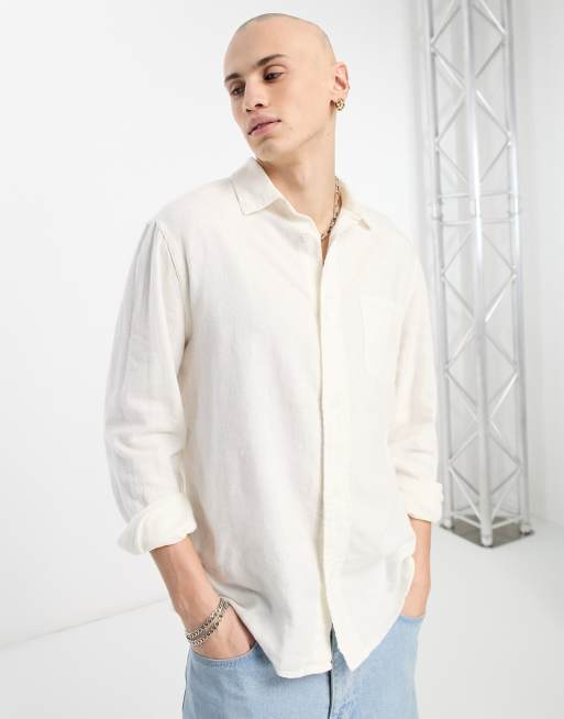 River Island long sleeve linen pocket shirt in white | ASOS