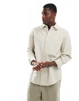 long sleeve linen shirt in ecru-Neutral