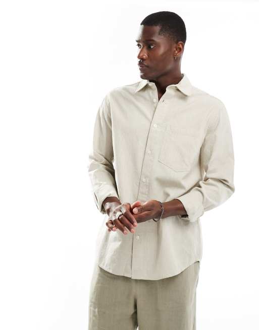  River Island long sleeve linen shirt in ecru