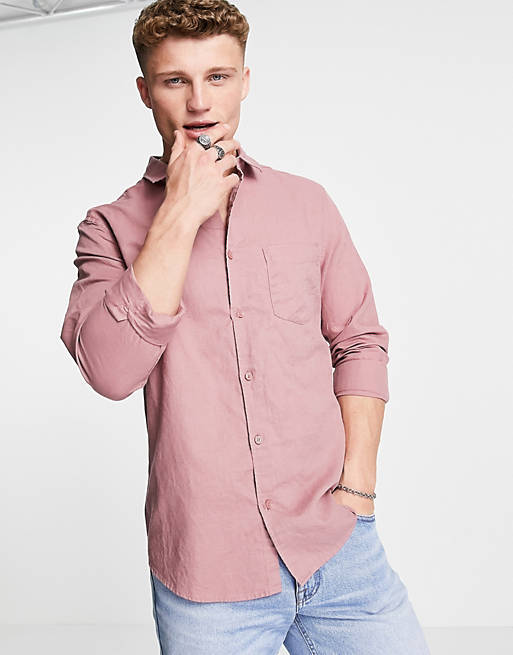 Shirts River Island long sleeve linen shirt in pink 