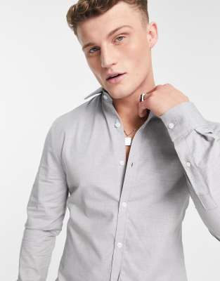River Island long sleeve mini check smart shirt in grey - ASOS Price Checker