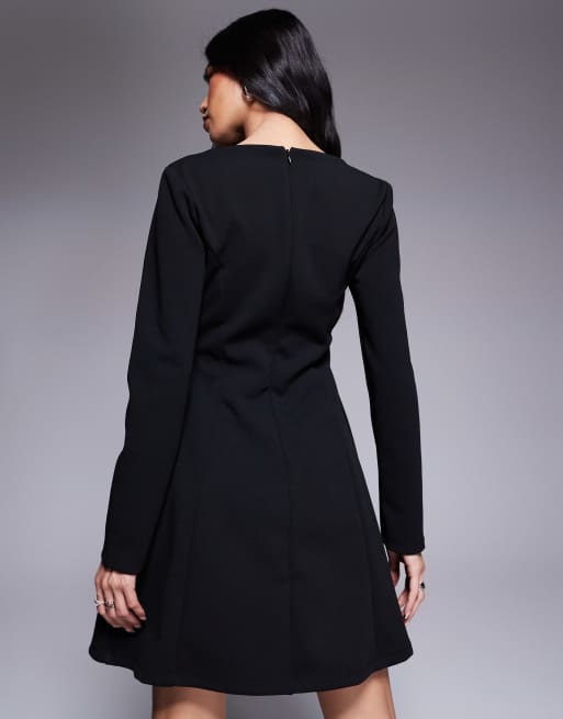 knee length dresses for ladies River Island Black Jaquard Long Sleeved Dress main image 0