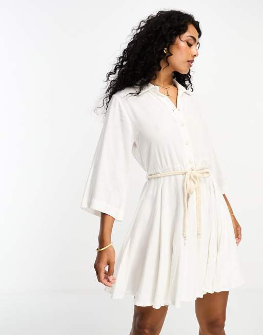 river island white dress long sleeve River Island long sleeve mini dress in white