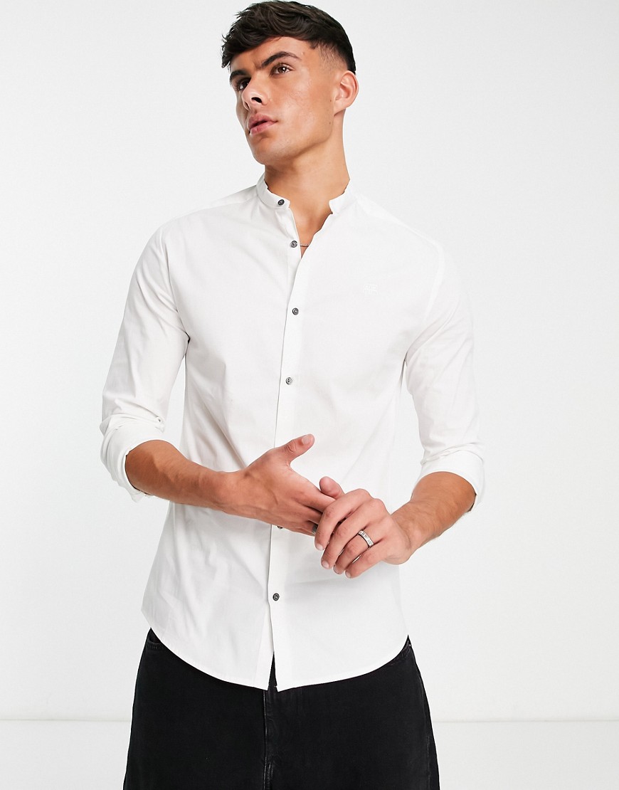 River Island long sleeve muscle fit grandad shirt in white